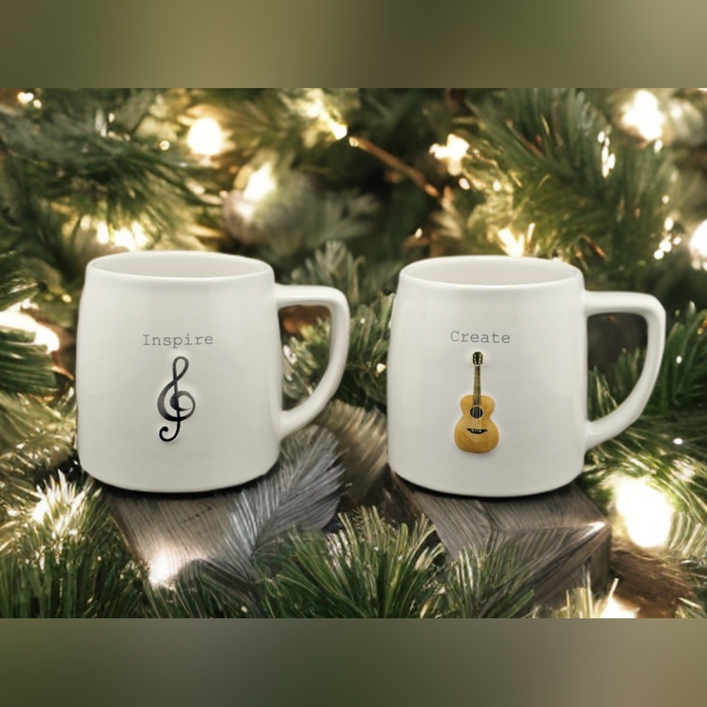 Dolly Parton Coffee Mug Cup Set Of 2 Embossed Guitar Create Music Note Inspire